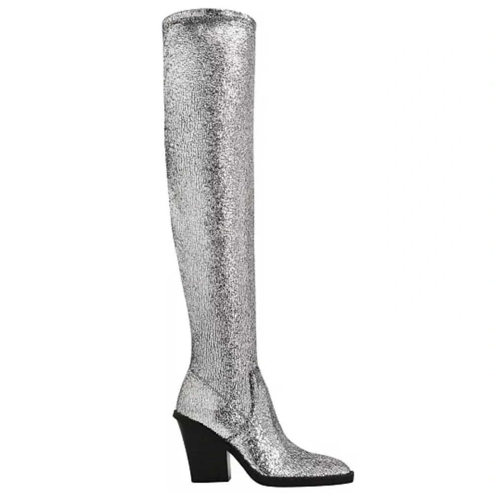 Katy Perry The Citygurl Silver Glitter Over the Knee Boots Size 5.5 NWOB